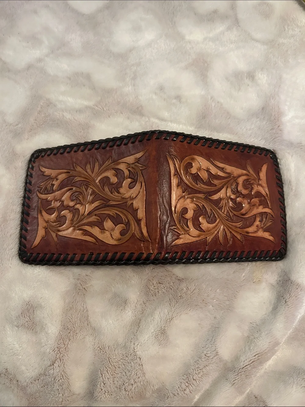 Hand-Tooled Leather Bifold Wallet - Brown